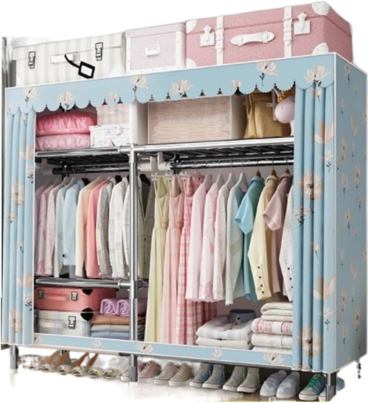 Portable Closet Wardrobe Closet Cloth Steel Pipe Combination Wardrobe Clothes Closet Organizer Freestanding Storage Cabinet Easy Assemble(128 * 46 * 175cm)