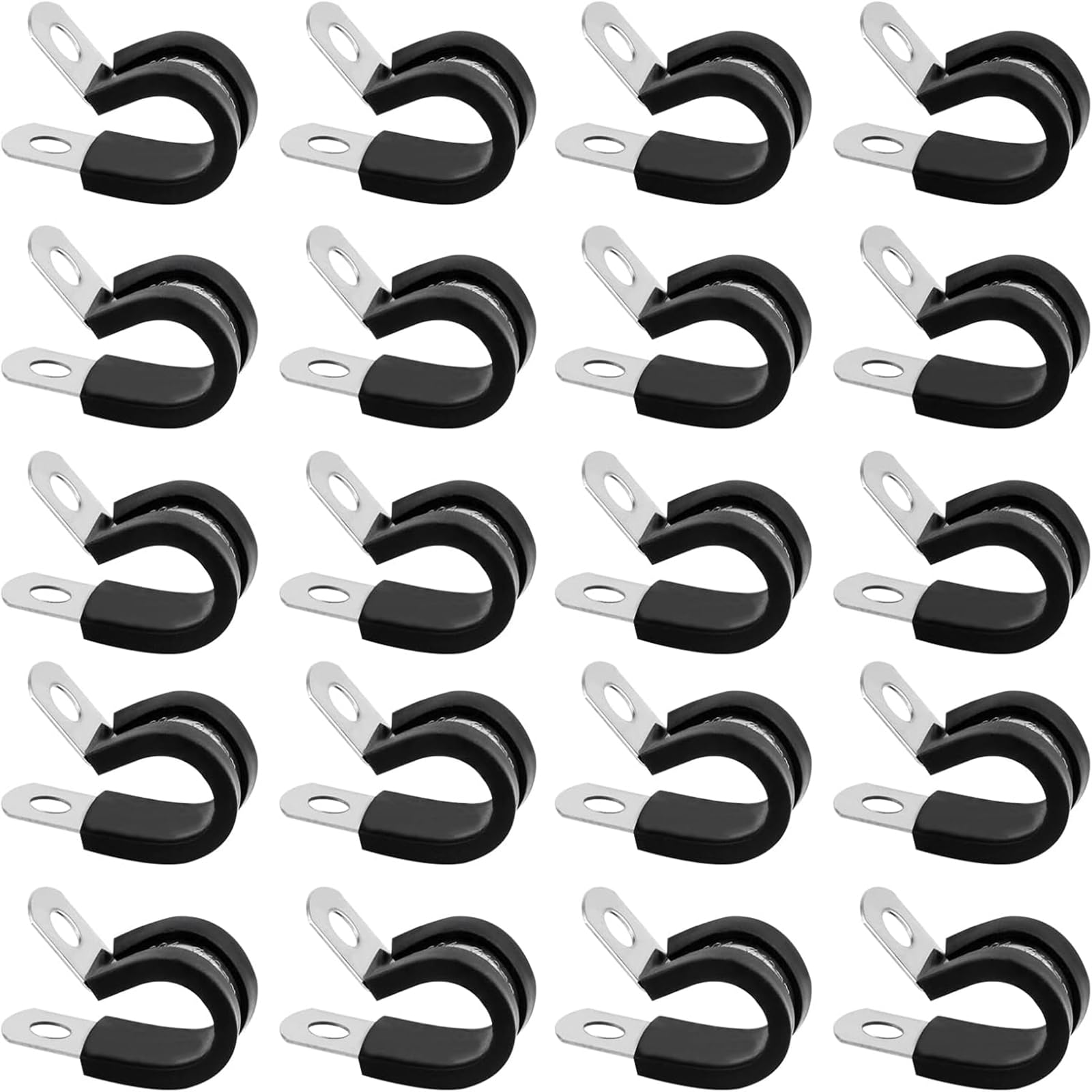 Stainless Steel Rubber Lined P Clips Assorted, 20Pcs 12mm Hose Pipe Clamps,Hose Clips Conduit Clips,Rubber-Lined P-Clips Metal Wire Cable Clamps for Cord Wire Hose Tube