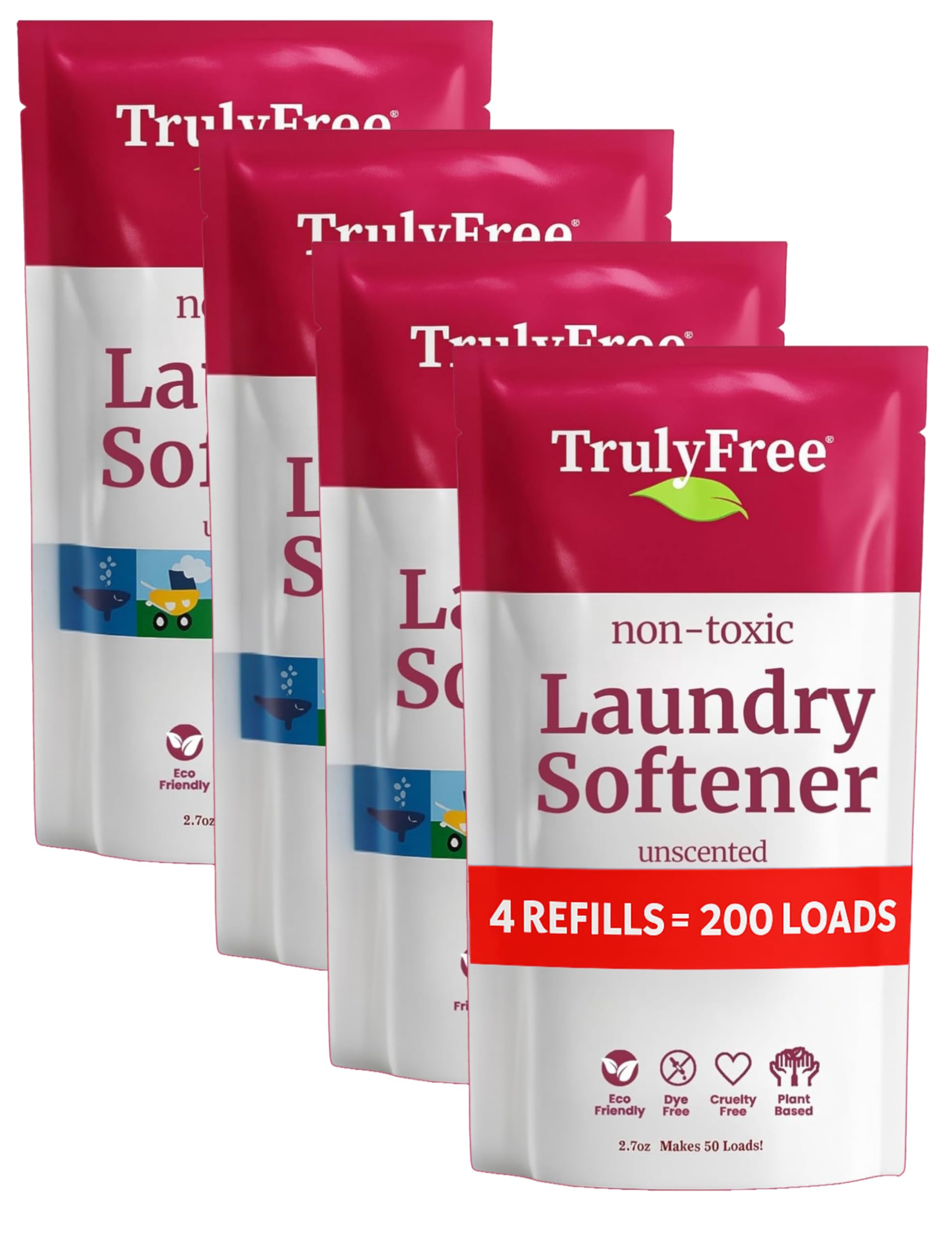 Natural Fabric Softener | Non-Toxic for Babies & Kids Sensitive Skin | Plant-Based Laundry Softening Conditioner | Safe, Gentle & Chemical-Free | Unscented | 4 Pack Refill