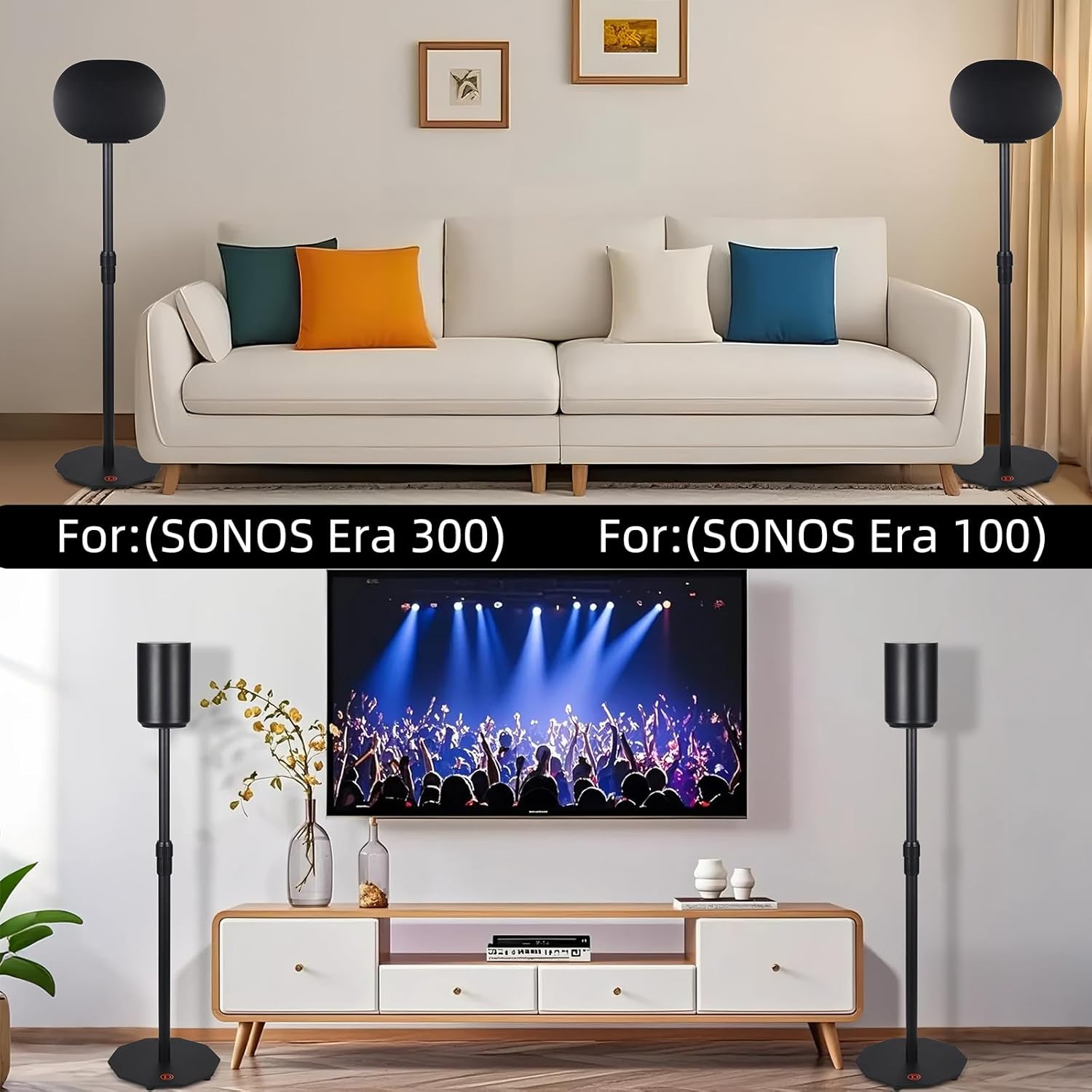 Speaker Stand Mount for Sonos Era 300 & Era 100 & Era 100 SL Smart Speaker,Height Adjustable 26"- 40" Floor Stand Carbon Steel Holder Bracket Base with Cable Management,Max Load 33lbs,1 Pack