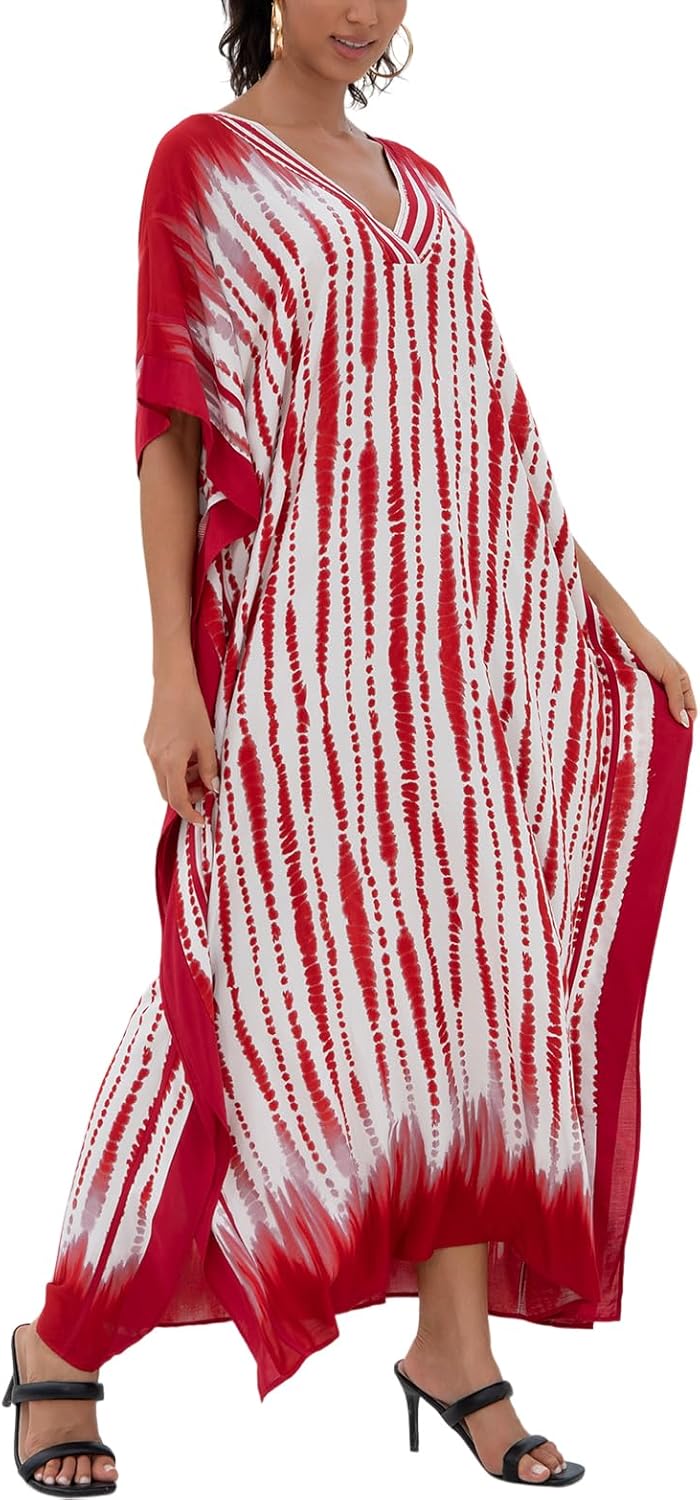 Kaftan Dresses for Women V-Neck Print Swimsuit Cover Up Plus Size Beach Caftan Lounge Dress
