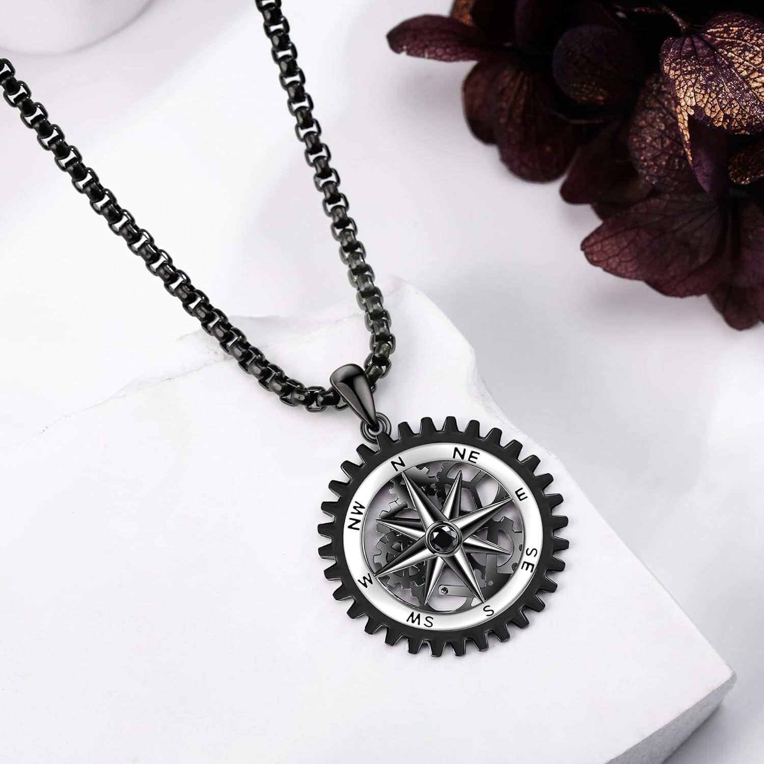 Compass Necklace for Men 925 Sterling Silver Black Compass Pendant for Men Compass Jewelry Gifts for Father Husband Boyfriend - Image 4