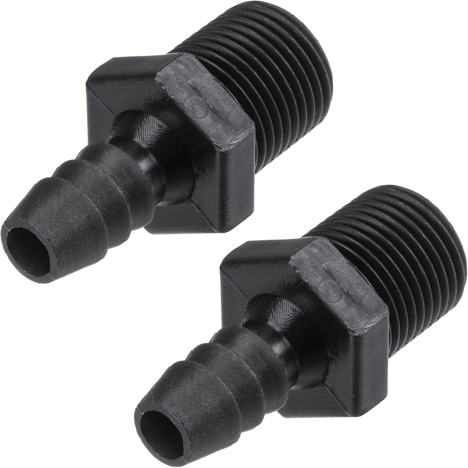 MECCANIXITY Plastic Pipe Fitting 1/2" Barb OD 3/4NPT Male Thread Straight Tube Hose Adapter Hex Connector, Black Pack of 2