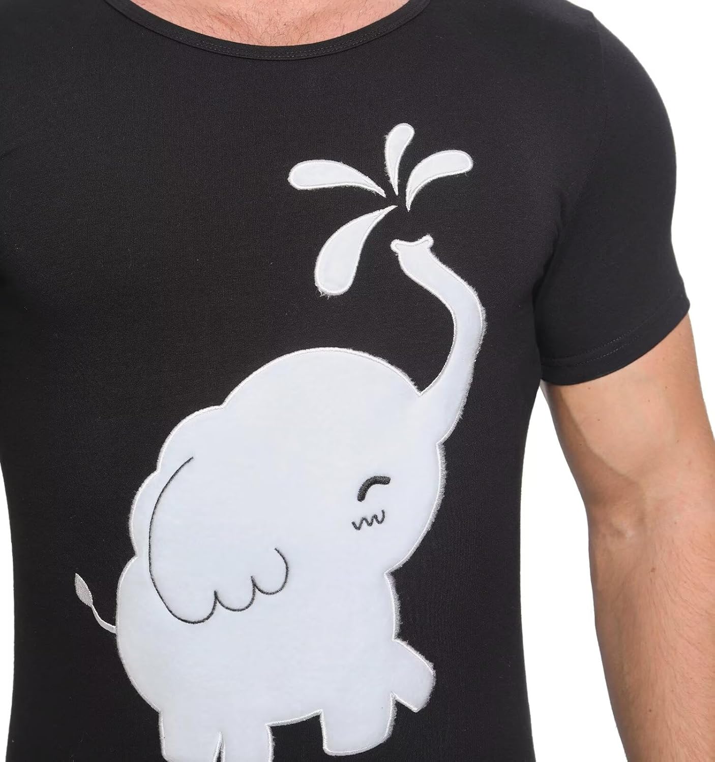 Landofgenie Mens Cotton Onesie Short Sleeve Bodysuit One Piece Pajamas Crotch Snap Shirt Elephant Embroider Romper - Image 6