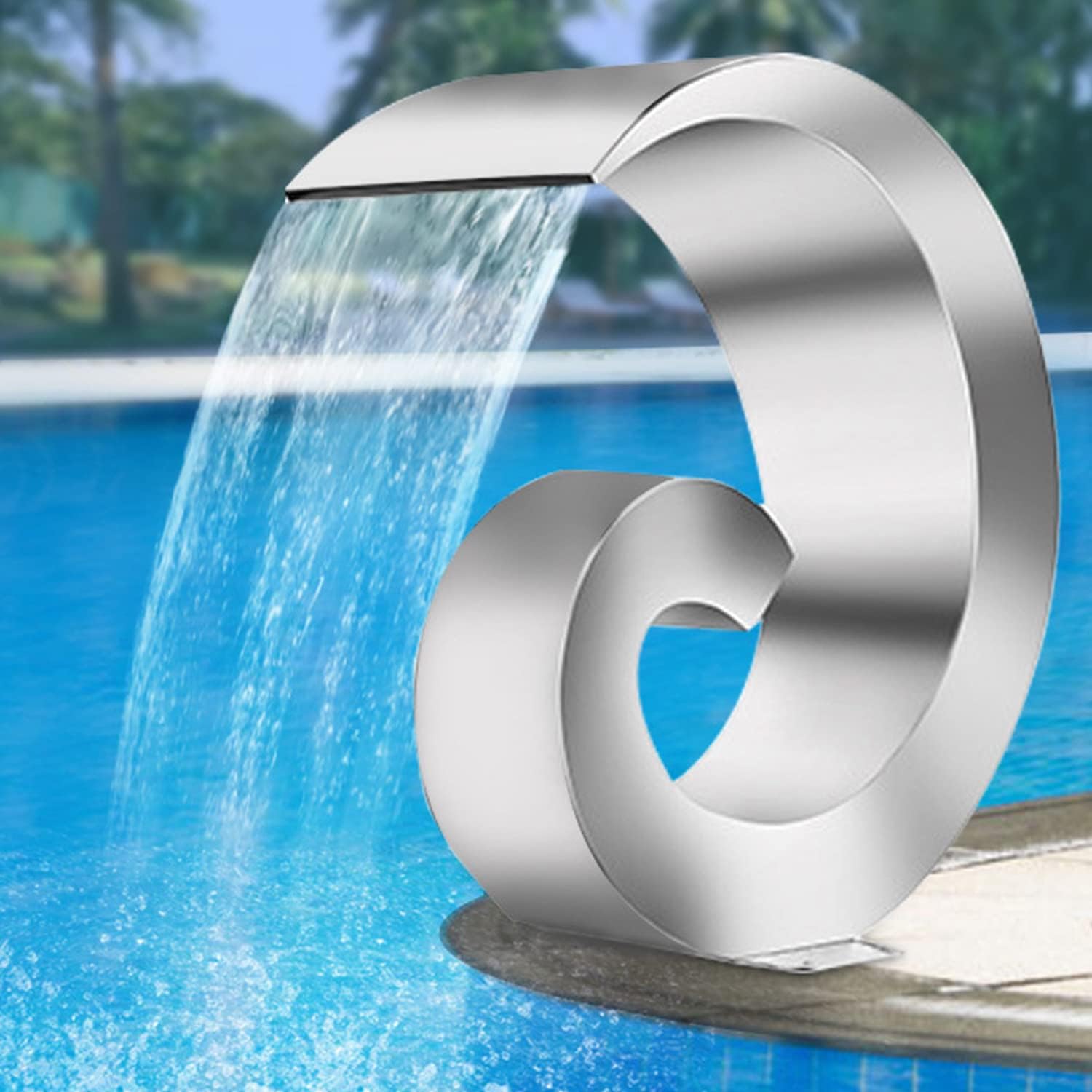 Stainless Steel Outdoor Pond Fountain - 60cm Waterfall Feature for Garden, Patio & Swimming Pool Decoration - Elegant Water Feature for Backyard Ponds