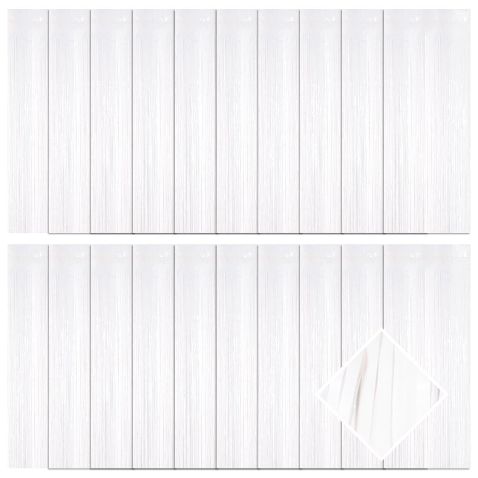 20 Pack White Foil Fringe Curtains 3.2ft x 9.8ft Foil Curtain Backdrop Metallic Tinsel Curtains Streamer Photo Booth Backdrop for Birthday Party Engagement Bachelorette Party Decorations