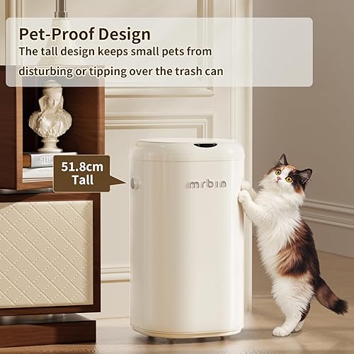 Miniatura 3 de MRBIN Cubo de basura de metal con sensor de movimiento alto para cocina con tapa y rueda, cubo de basura automático de 8 galones sin contacto, cesta