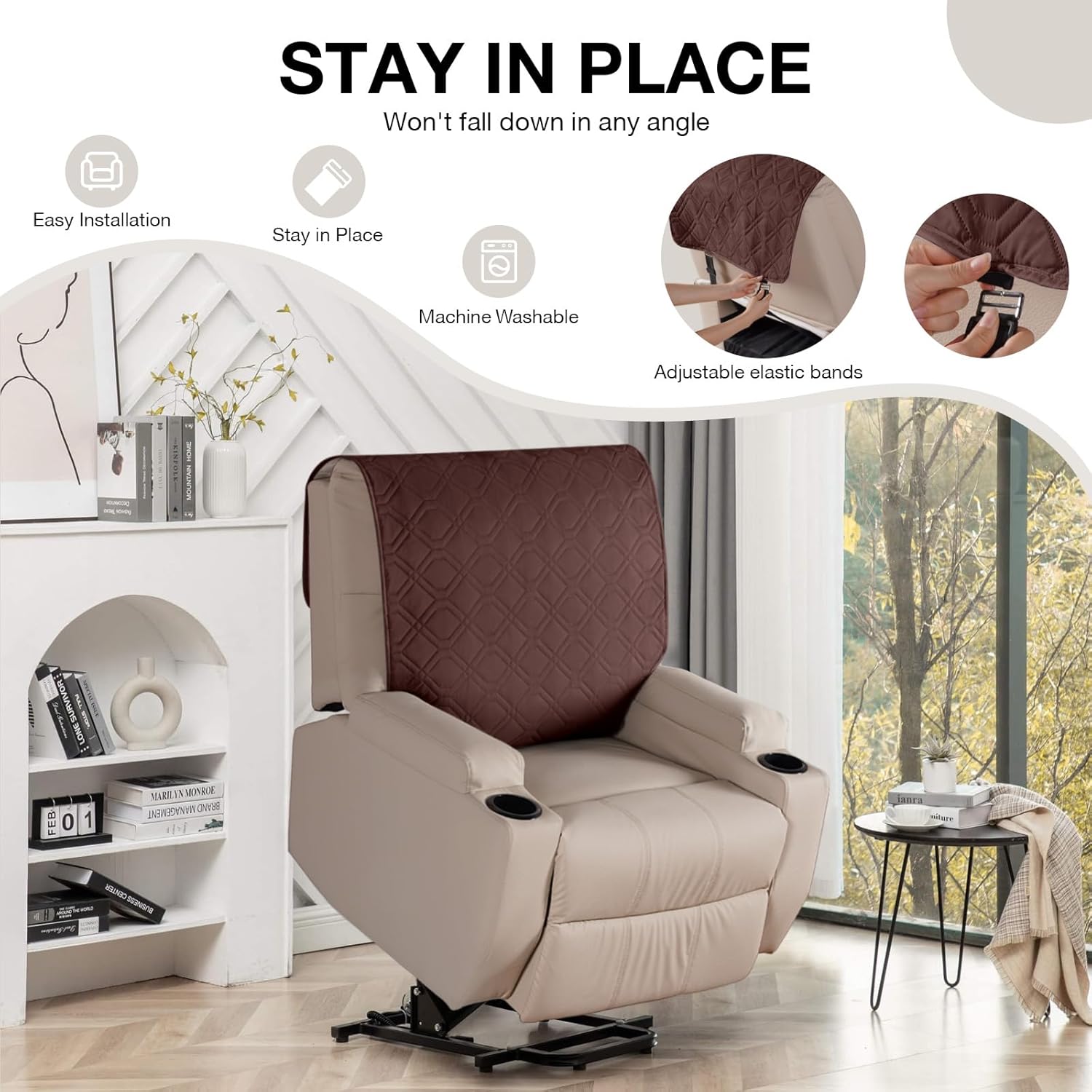 VANSOFY Recliner Chair Covers 100% Waterproof, Upgraded Split Design Furniture Protector for Pets, Dogs(Coffee)