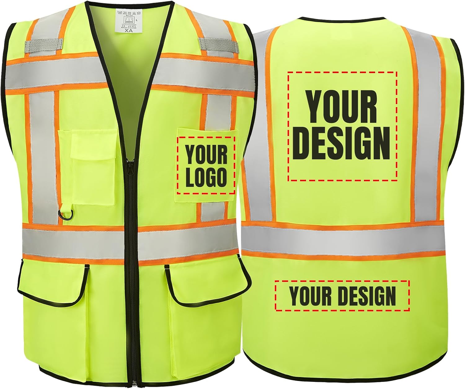 Reflective Vest Safety Vest Class 2 ANSI Standard with Pockets Zipper High Visibility Construction Uniform