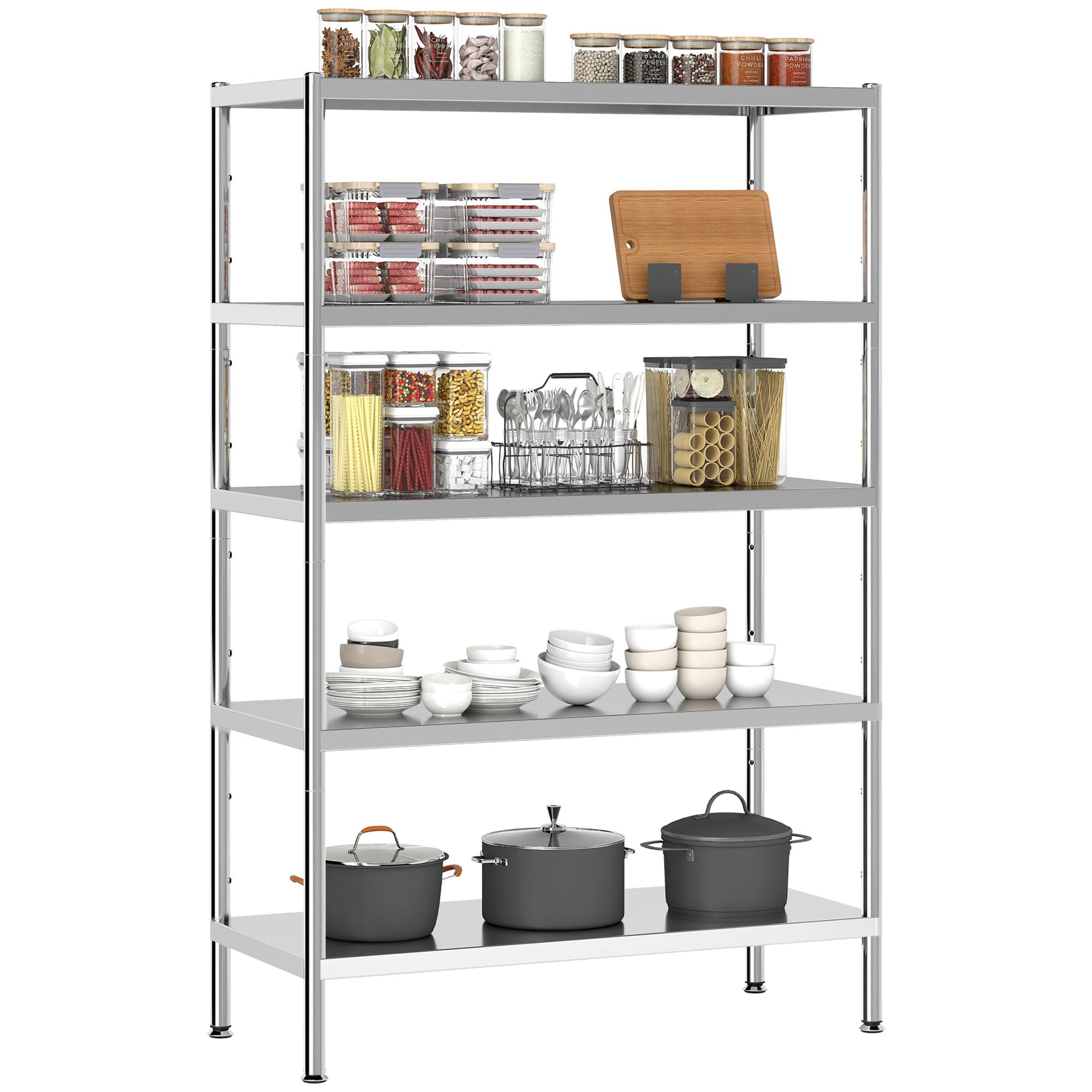HOMCOM Scaffale da Cucina a 5 Livelli Regolabili 91x40x139 cm Argento