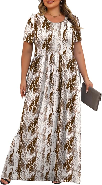 Tencede Women Summer Plus Size Maxi Dresses with Pockets