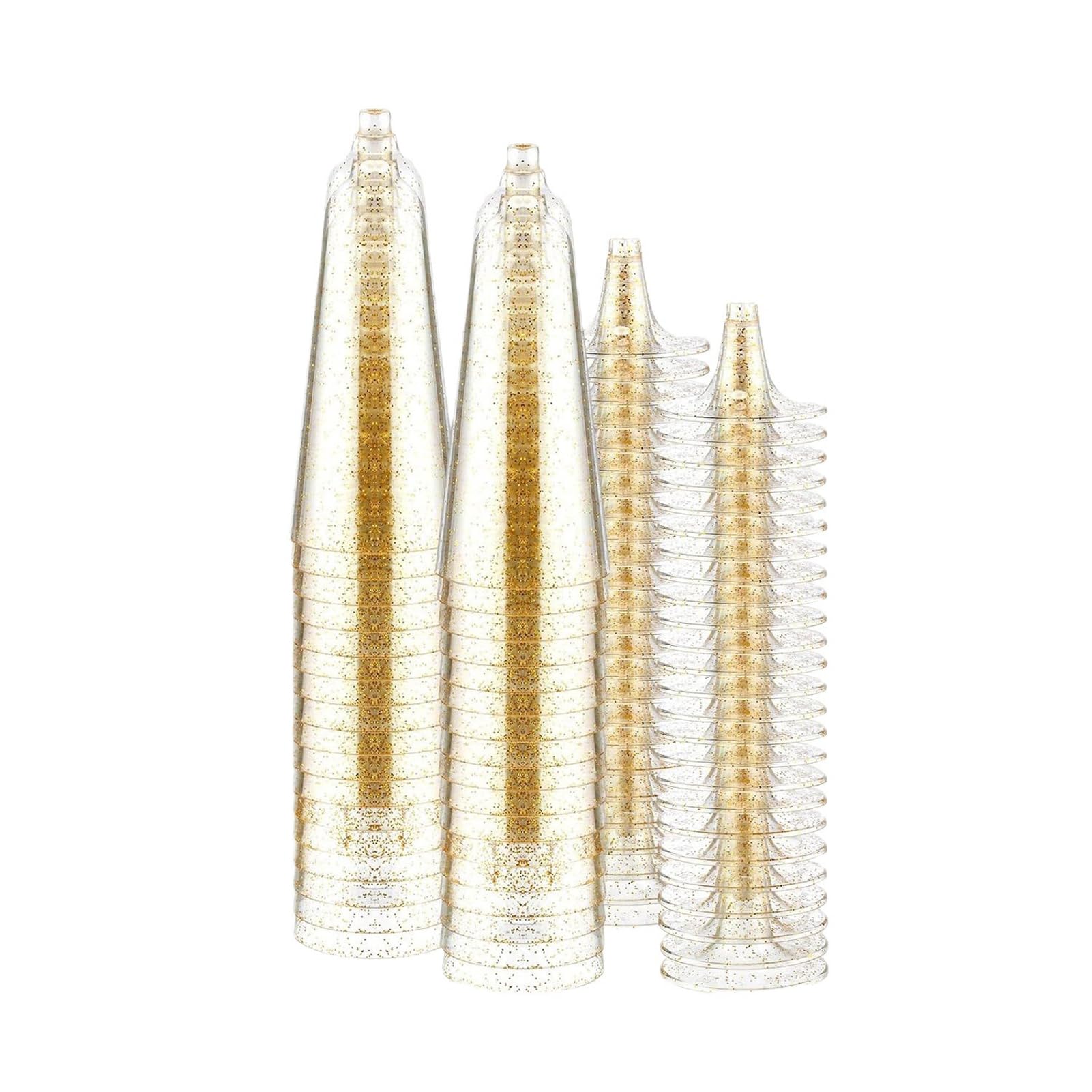 Tefrine 25 Pcs Clear Plastic Champagne Glasses with Gold Powder, Eco Friendly Thick Material, Ideal for Parties, Martinis, and Cocktails