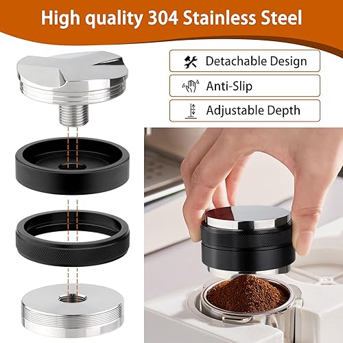 Miniatura 4 de FOTRIC Distribuidor y manipulador de café de 2.087 in, distribuidor de espresso de profundidad ajustable compatible con portafiltros Breville de