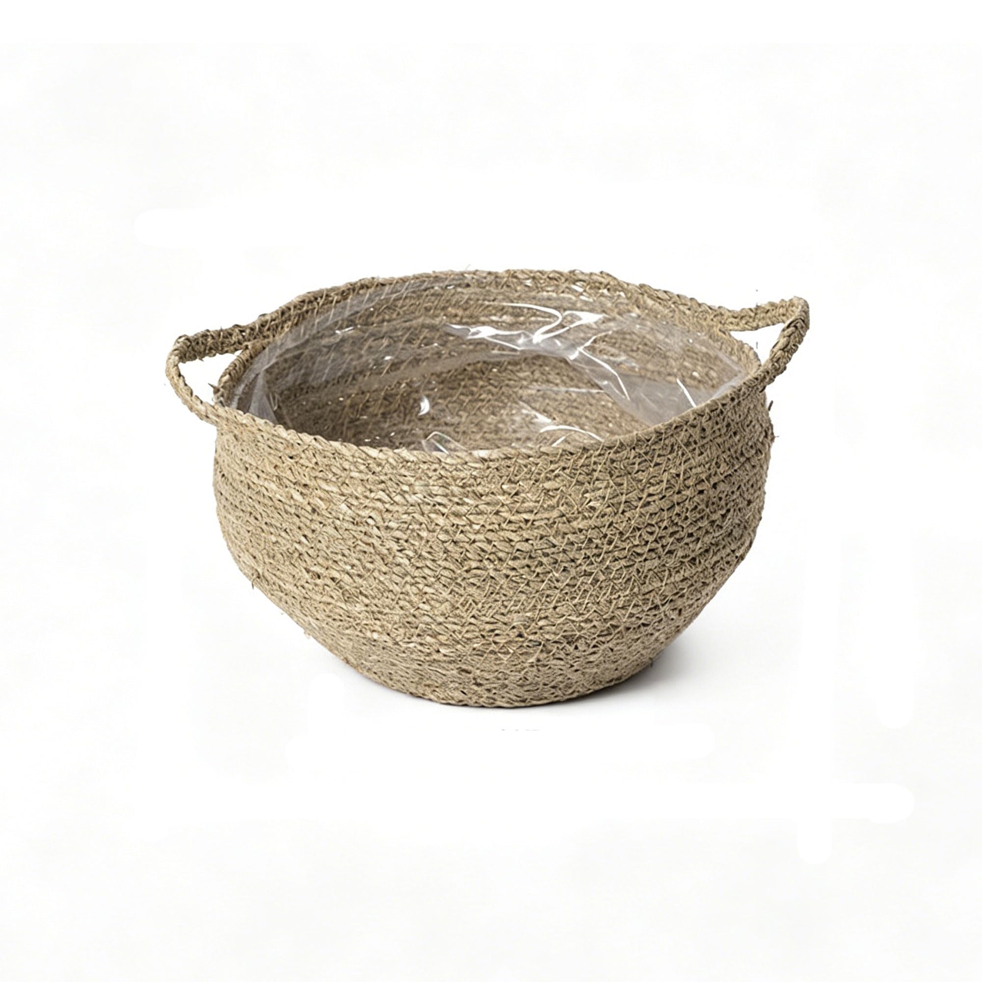 YDJIANCAI 1 Pcs Seagrass Planter With Plastic Lining, Woven Wicker Basket For Plants, Rustic Flowerpot Cover, Natural Container For Home Decor(Size:Small)