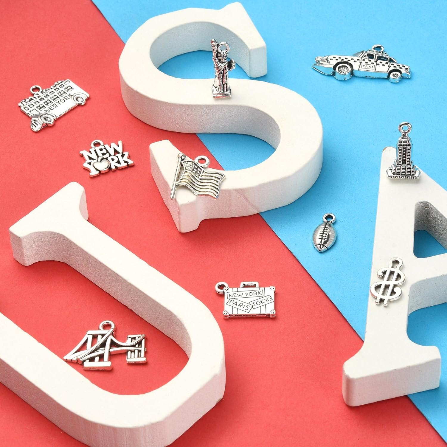 KitBeads 100pcs 10 Styles Tibetan & New York Charms - Antique Silver Money Statue of Liberty & Vintage Travel US America Charms for Jewelry Making - Image 5