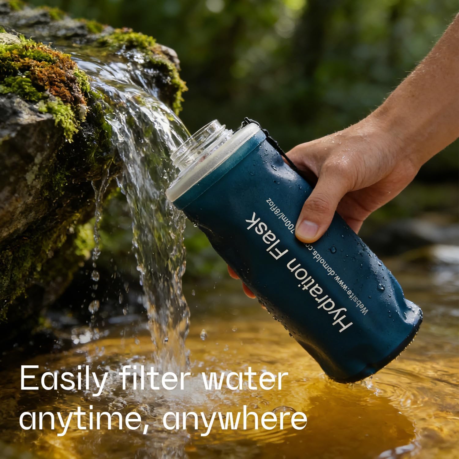 GUYI 1.0L Collapsible Water Filter Bottle, Removes Impurities, BPA Free, Ultralight for Hiking, Camping, Cycling & Travel-Dusty Blue