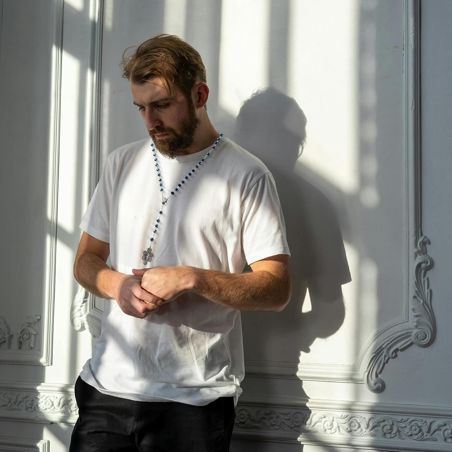 Blue Rosary Beads Catholic For Women Men,Blessed Rosary Necklace,Rosarios Catolicos Para Mujer,Pardon Crucifix Holy Soil Medal Rosaries Catholic,La Cruz Del Perdon Catolica,Crucifijos Catolicos - Image 7