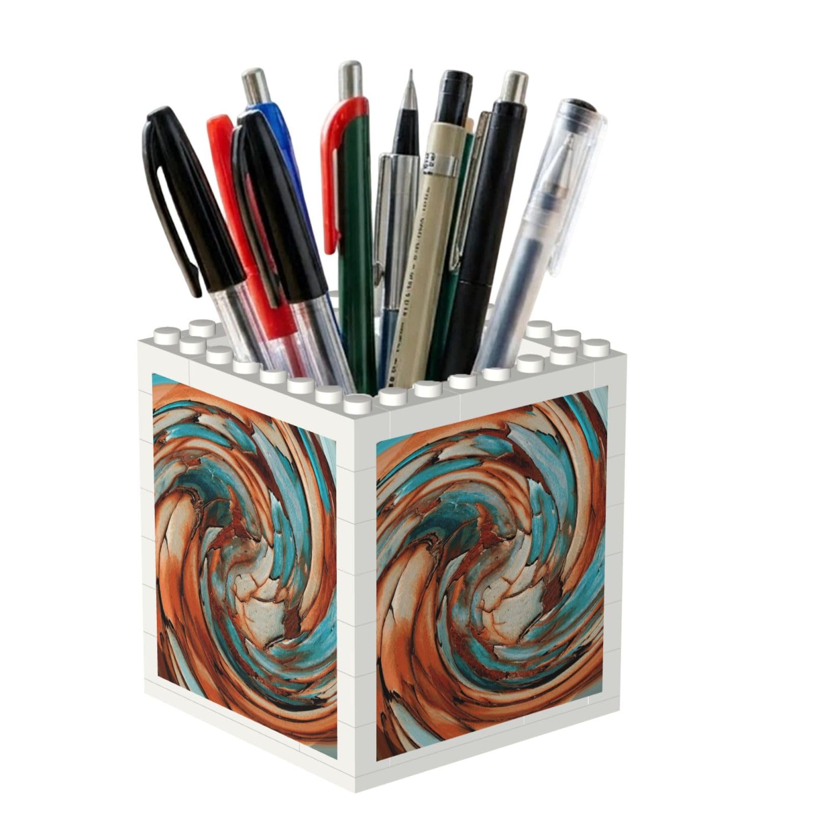 Poadnly Rust Blue Abstract Art, Pen Pot Pencil Holder for Office Home School, Compact Desk Organiser for Office Stationery