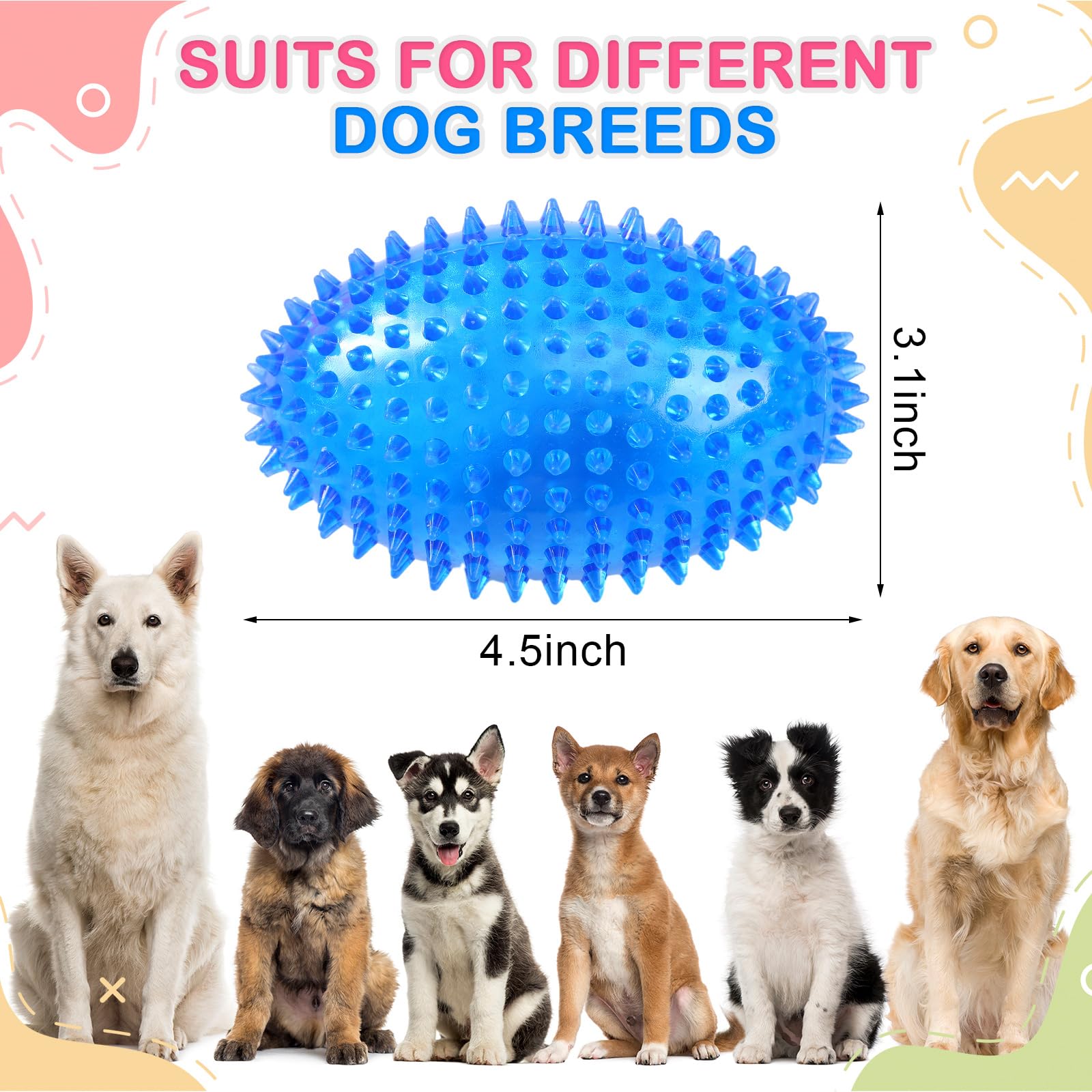 Silipull 4 Pcs Spiky Squeaker Football Dog Toy for Medium Large Dogs Spiky Dog Balls Puppy Chew Toys for Aggressive Chewers Training Fetch Toys(Vivid,Colorful)