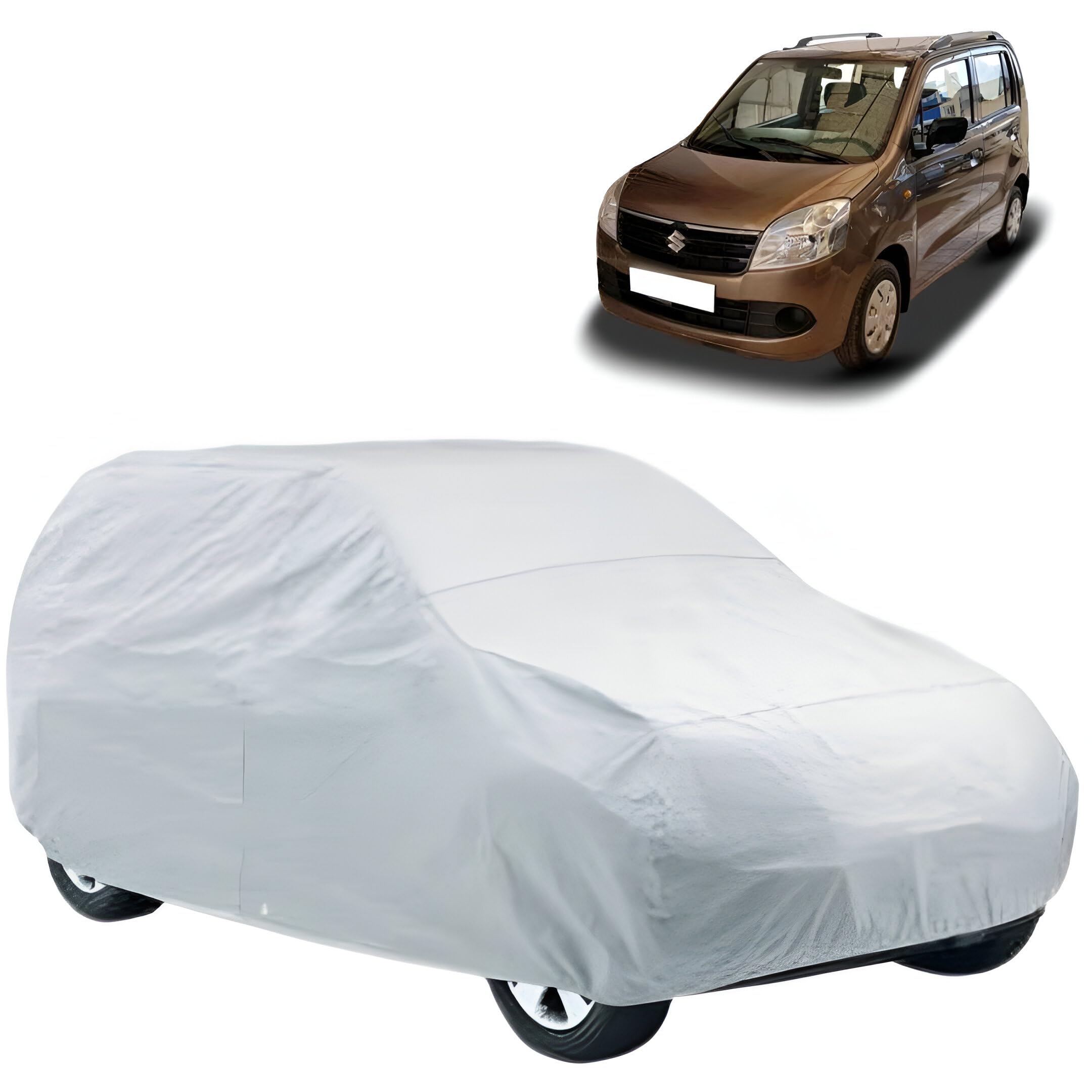 Car Cover for Maruti Suzuki Wagon R | Water Resistant Maruti Suzuki Wagon R Car Body Cover with Triple Stitched Fully Elastic|Anti Dust,Durable, Heat Resistant Car Body Cover |Silver-image-6