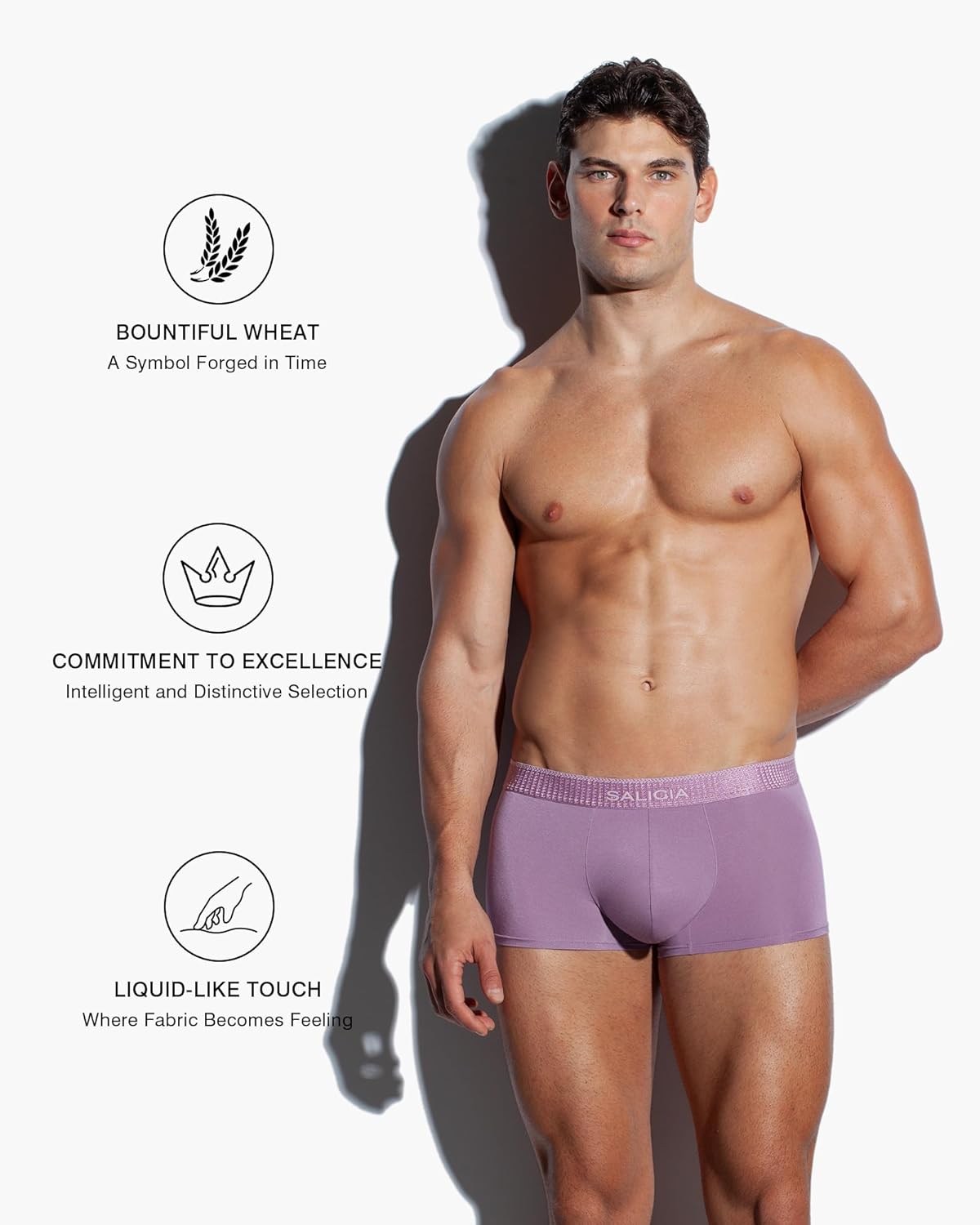 SALIGIA Men’s Trunks Underwear Sexy, Tag-Free & 60s Luminous Modal-Cotton Blend Boxer Briefs with No-Fly Pouch 3-Pack - Image 2