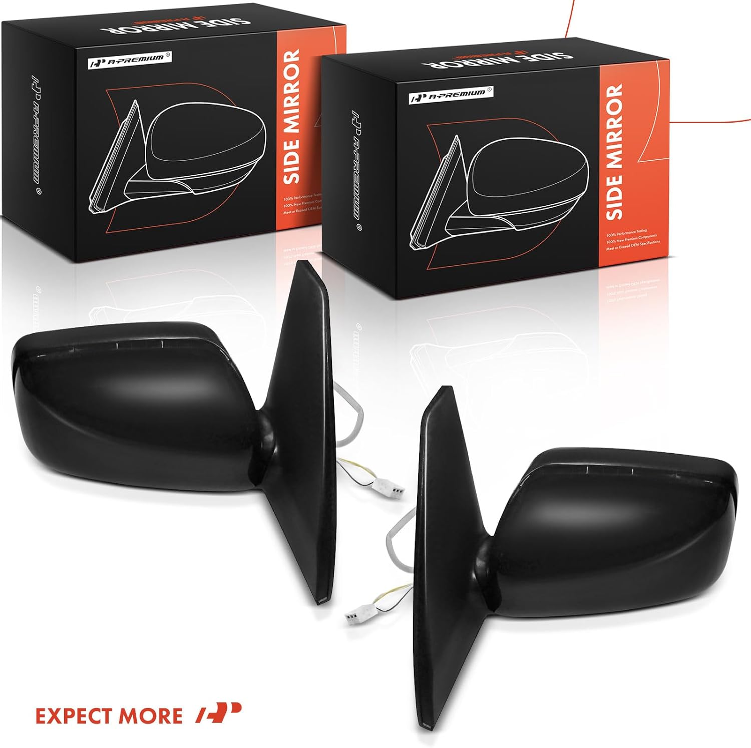 A-Premium Pair (2) Driver and Passenger Side Power Door Mirror - Compatible with Toyota RAV4 2001 2002 2003 - Non-Heated Manual Folding Black Outside Rear View Mirror