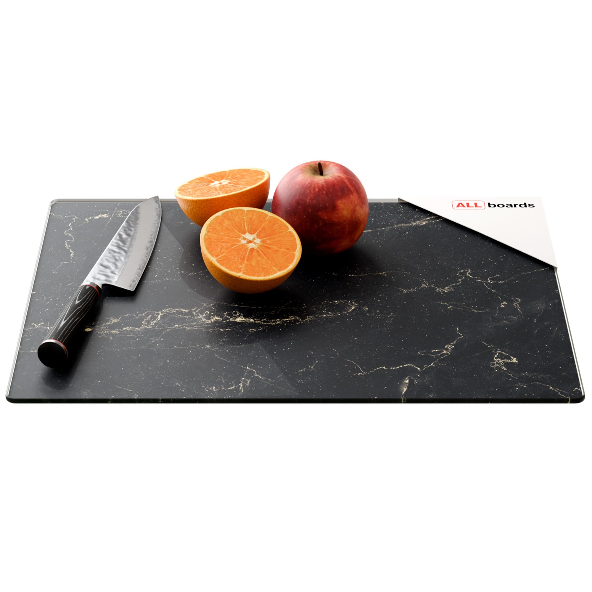 ALLboards Glass Chopping Board 30 × 40 cm - Black Marble Kitchen Board, Protective Panel, Glass Serving Tray Splashback Worktop Saver for Kitchen Hob Protection Hot Cover Heat Resistant