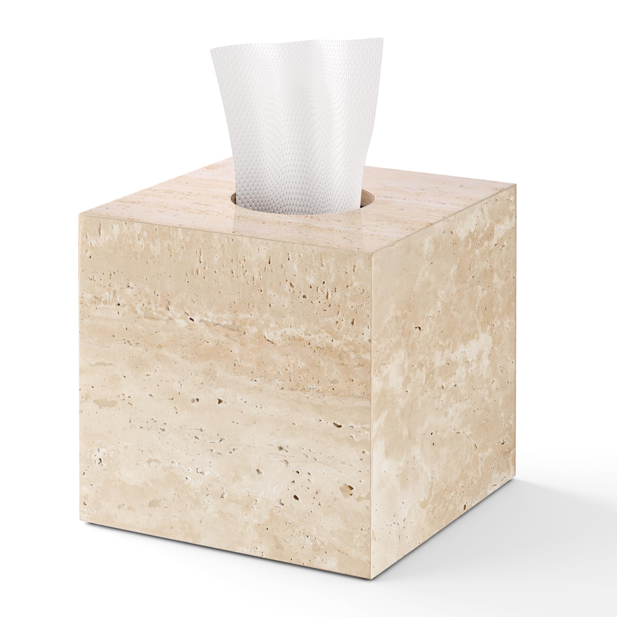 WORHE Marble Tissue Box Holder, Square Cube Tissue Box Cover with Open Bottom