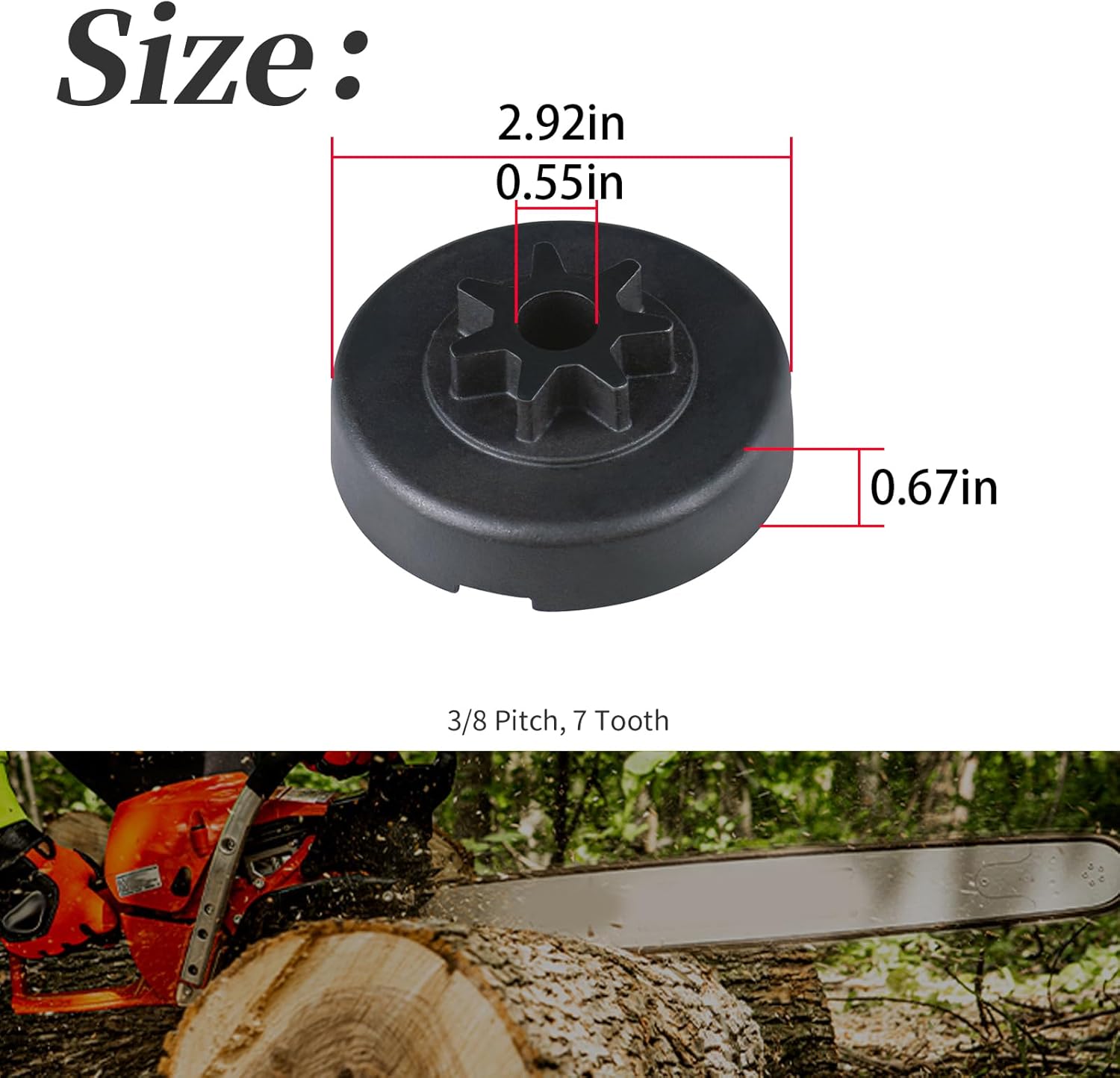 A556001580 Black Clutch Drum (3/8 Pitch, 7 Tooth) Compatible with Echo CS-590 Timber Wolf Chainsaw and Shindaiwa 591 Gasoline Chainsaws