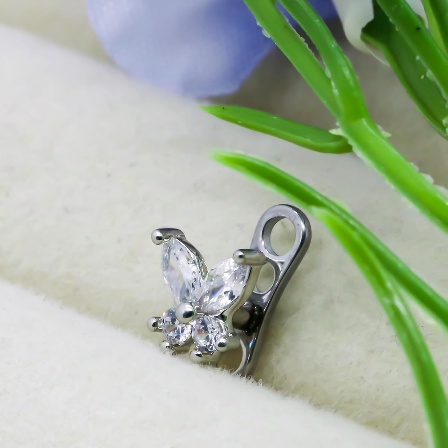 2Pcs 14G Heart Flower Butterfly Dermal Anchor Tops 316L Surgical Steel Dainty Crystal Microdermals Body Piercings Studs Punk Personalized Jewelry for Women - Image 6