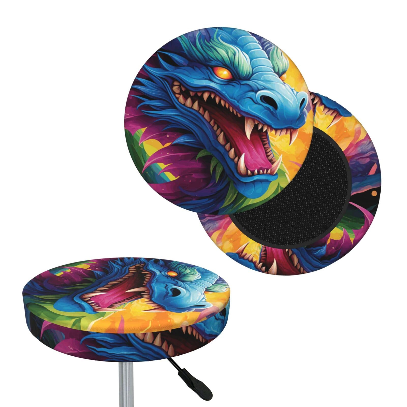FekiLoot Colorful of Dragons Round Bar Stool Covers Stretch Washable Bar Stool Covers Dustproof Slipcover Bar Chair Covers with Elastic Band for Bar Kitchen Living Room Decor 14 Inch