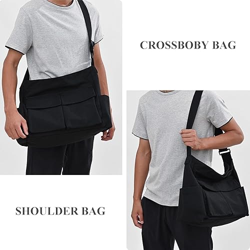 Miniatura 2 de WITERY Bolso bandolera de lona Bolso cruzado grande tipo hobo para mujeres y hombres, bolso casual para mujer, bolso de mano retro de mezclilla