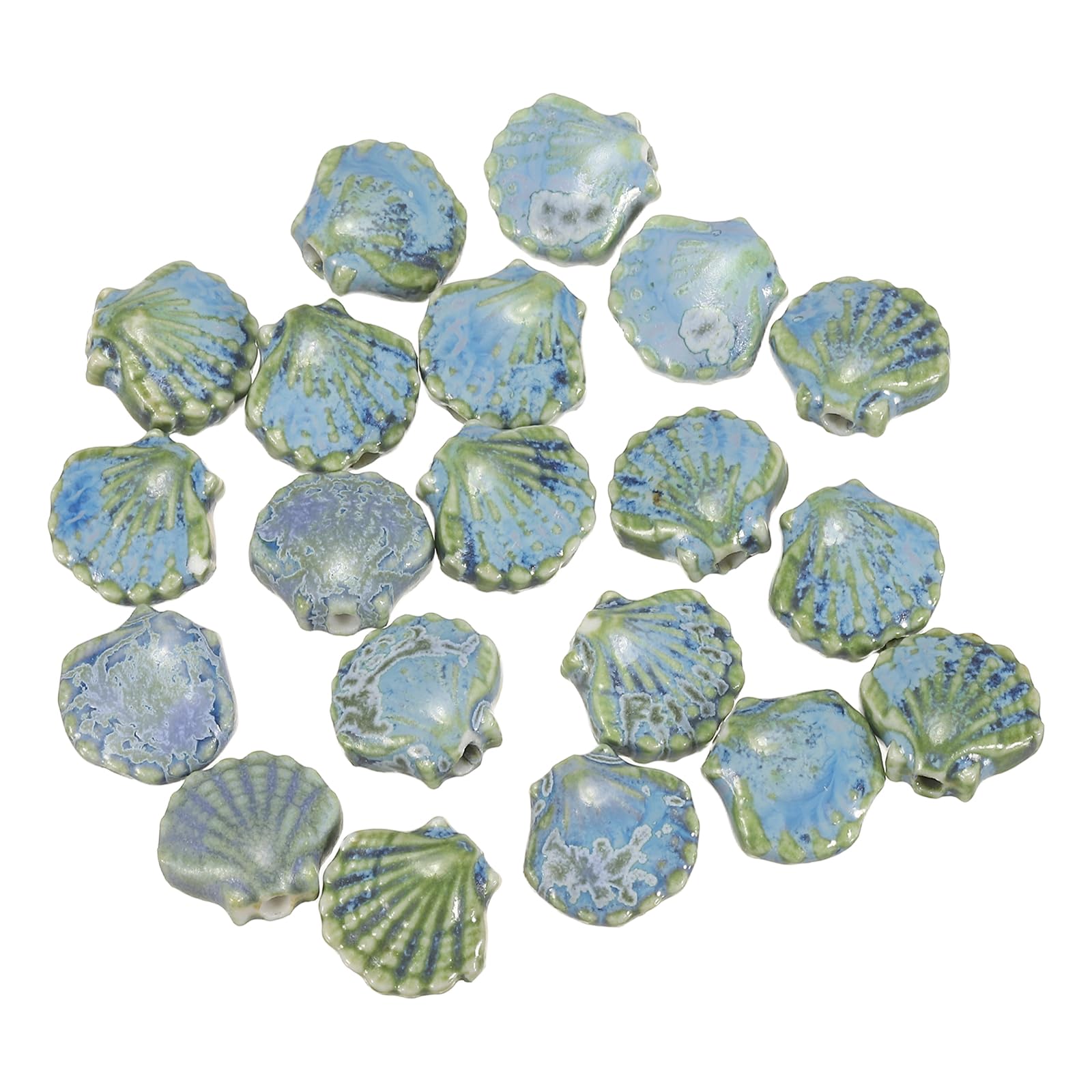 sourcing map 20 Pcs Ceramic Shell Beads, 11mm Ocean Theme Spacer Bead Porcelain Seashell Spacer for Jewelry Making DIY Bracelets Earring Necklace Keychain Crafts, Sky Blue