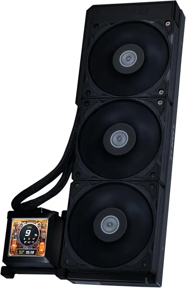 Lian Li Hydroshift 360 AIO- Pre-Installed 3 x 28MM Fans - Side-Mounted coolant Pathway - 2.88” LCD Screen - 480 × 480 Resolution - Captured screenshots or Recorded Videos -Black (HSLCD36SB)