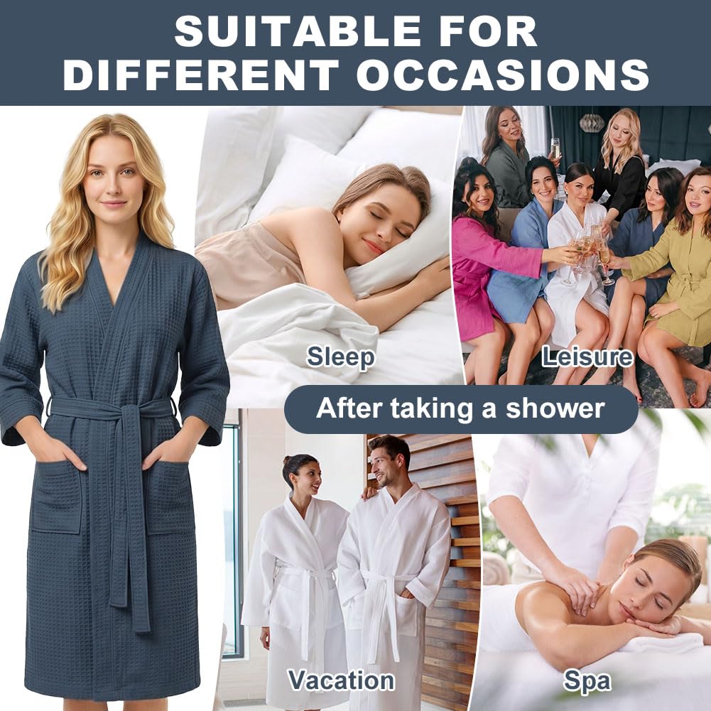 AUYAO Albornoz de Waffle Hombre, Batas de Casa, Absorbente, Ligero y Suave, para Ducha y Piscina
