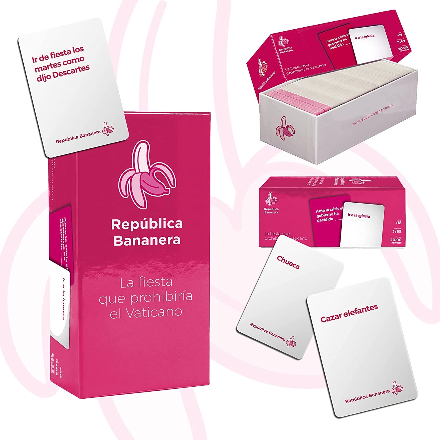 La Vacuna Española -República Bananera - Juego Cartas para Fiestas - Juegos de Mesa en Español - Risas con Amigos, Diversión Asegurada - De 3 a 69 Jugadores - 150 Cartas (Pack República Bananera)