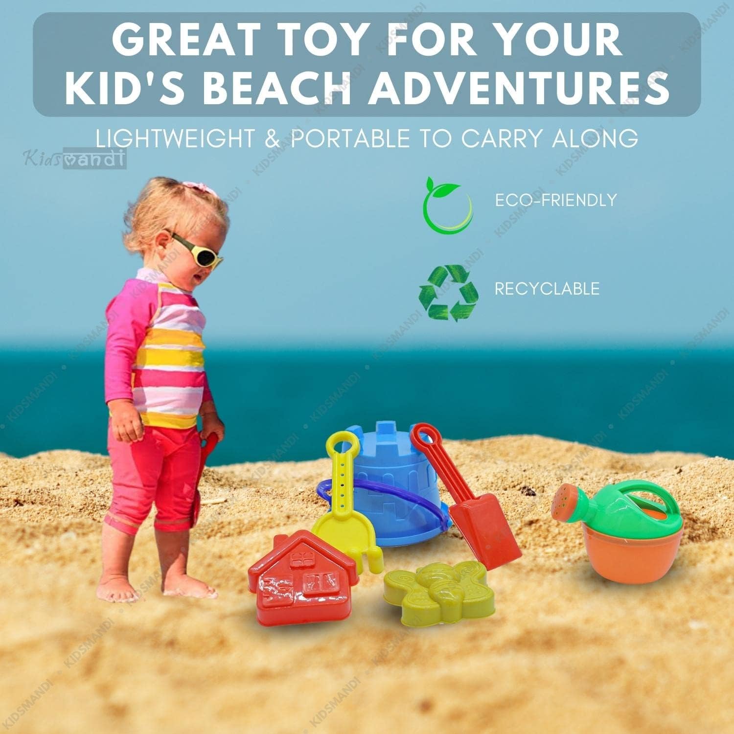 Kids Mandi 12PCS Beach Sand Kit Toy Set for Toddlers | Bucket, Shovels & Fun Molds | Outdoor Play Kit for Kids | Creative Beach & Garden Activity Toys (Color May Vary) 3