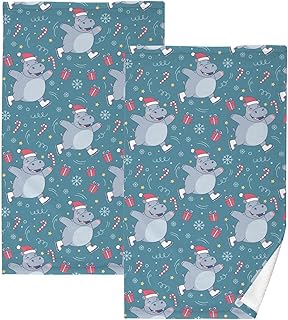 Christmas Hippo Skates Blue Hand Towels for Bathroom Face Bath Towels Cotton Decorative Gym Hand Towel 16 x 28 Inches Microfiber for Hair Kitchen Yoga Shower Towel Set of 2