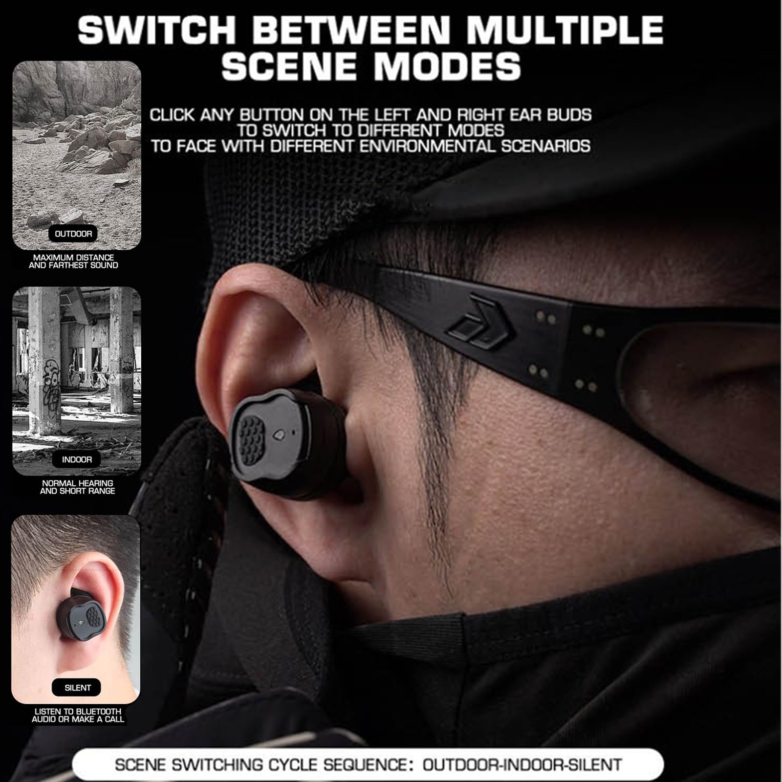 Táctico Bluetooth auriculares inalámbricos Bluetooth 5.3 auriculares 8H estéreo bajo profundo deportes sobre botones auriculares Bluetooth con 4 ENC micrófono IP7 impermeable auricular para correr