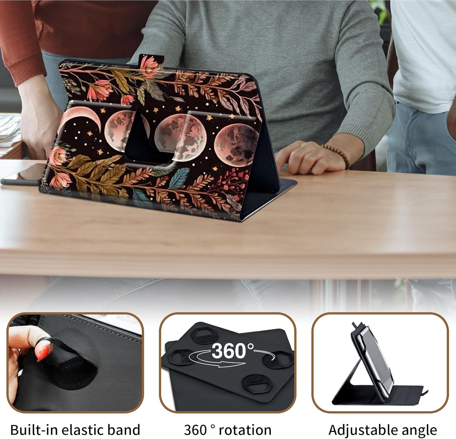 Case for TECLAST T40 Plus / T40 Pro 10.4 inch Android 11 Tablet,360 Degree Rotating Case Protective Cover,Crescent Pink Flower