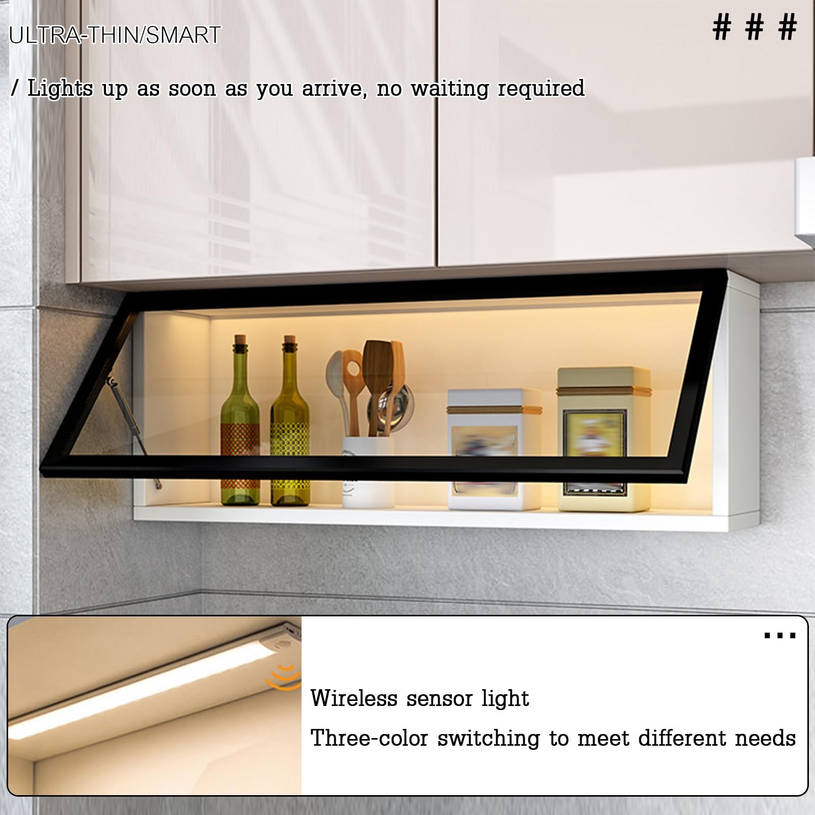 Moderner Küchenwandschrank mit Doppeltür und Glasfront, dekorativer Wandmontage-Aufbewahrungsschrank für Küche, Esszimmer und Speisekammer(Nero,80cm)