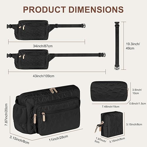 Miniatura 3 de Rexmore Riñonera para pañales con cambiador portátil, cintura cruzada ajustable para mujer, Negro, Bolsa de pañales pequeña de moda