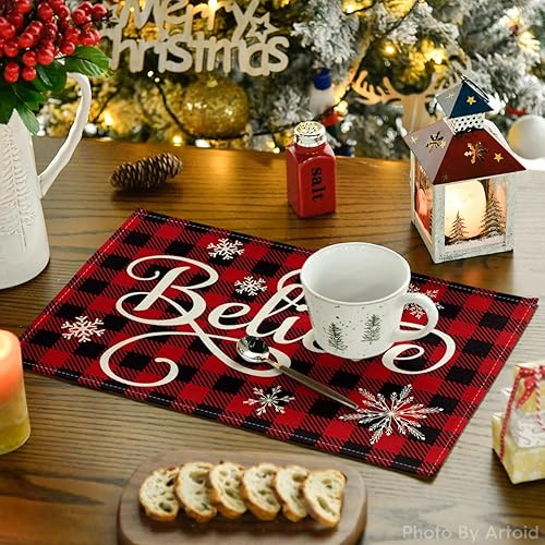 Miniatura 3 de Artoid Mode Christmas Believe Buffalo - Mantel individual a cuadros para mesa de comedor, 12 x 18 pulgadas, para vacaciones de invierno, rústico,