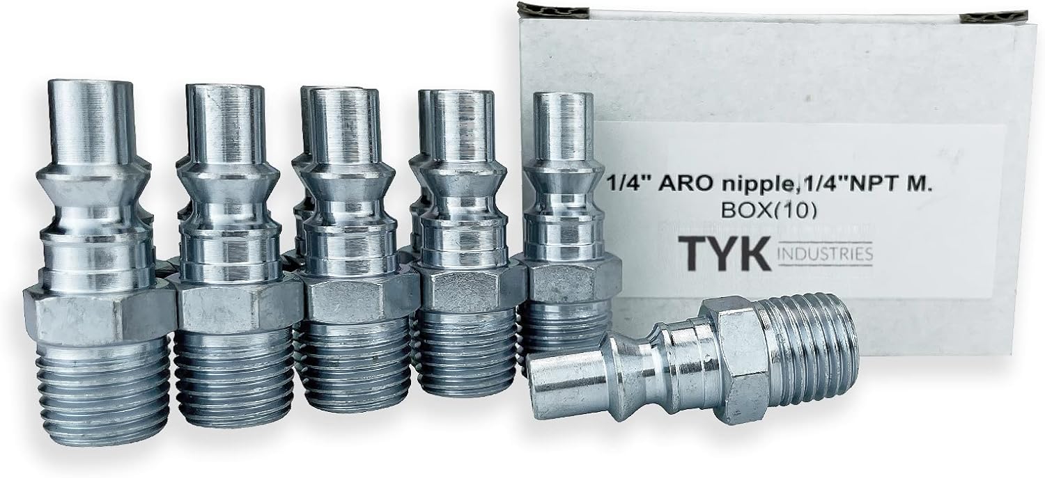 10 ARO Style 1/4" NPT Male Coupler Nipples for Shop Air Line Hose Tools by TYK Industries