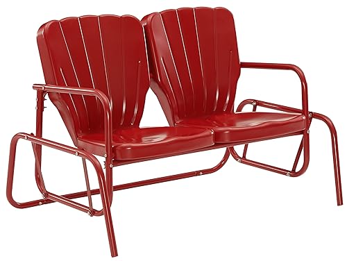 Crosley Furniture Ridgeland Retro Metal Outdoor Loveseat Glider, 2-Person Rocking