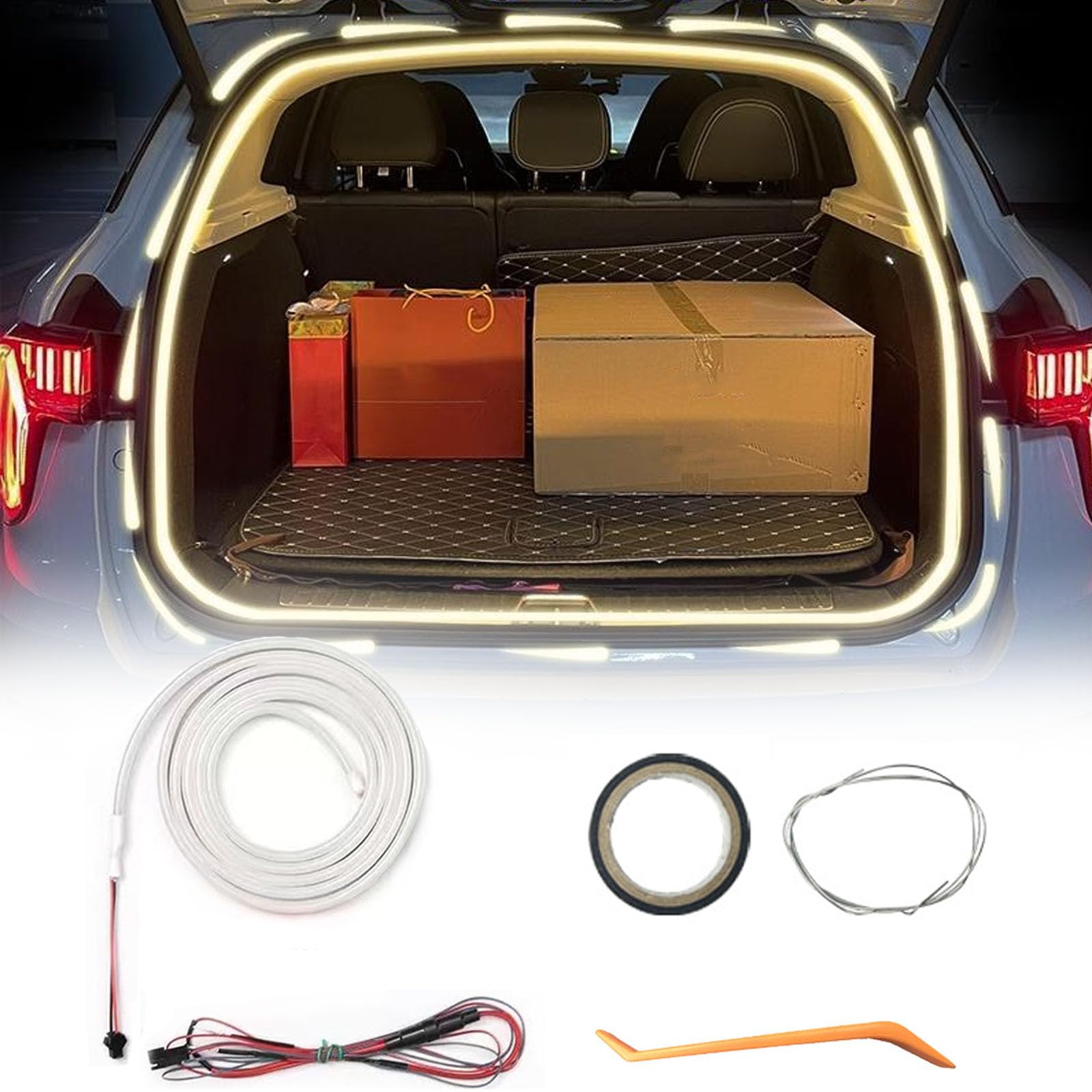 Dynamic Flowing Car Trunk Light Strip, CarTrunk LED Light Strip, Flexible LED StripCar TrunkLight, Waterproof Cargo Ambient Lighting for SUV Vans (Flowing: Warm,2M)