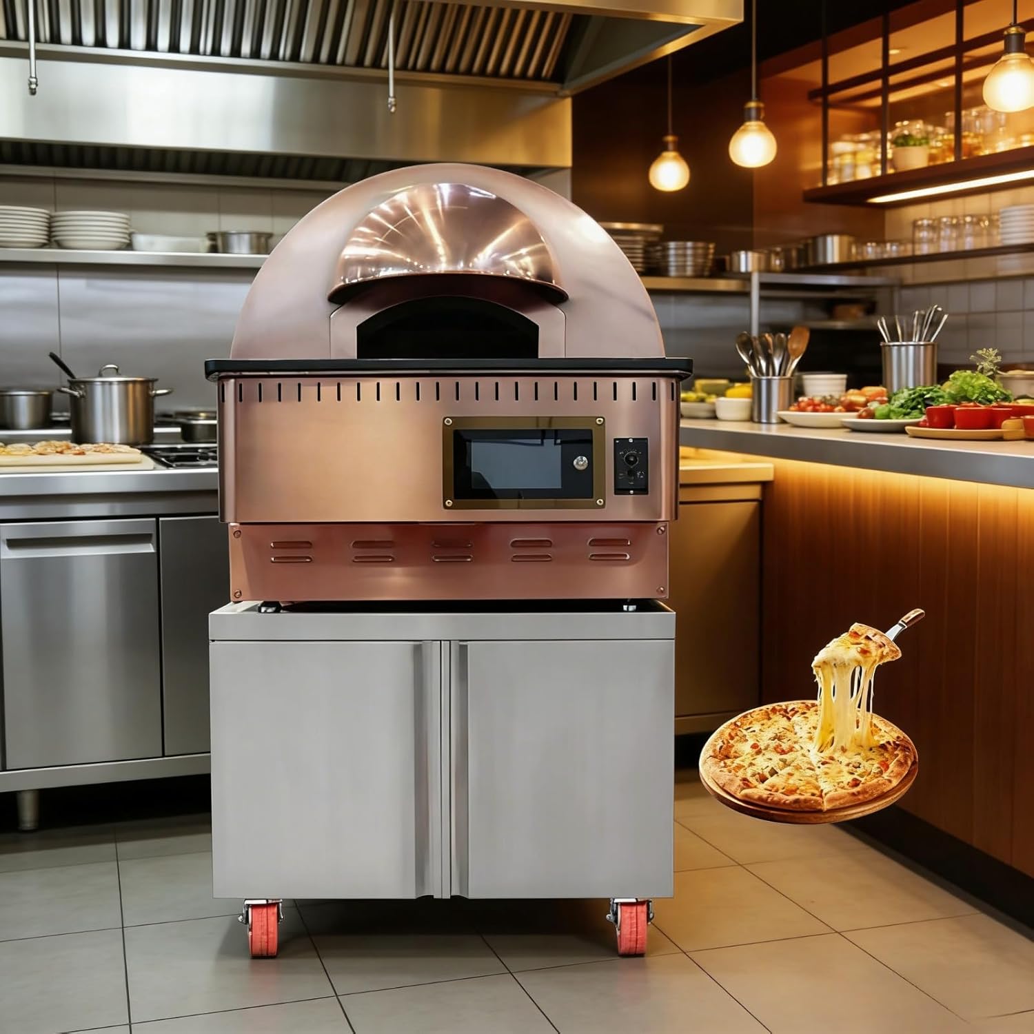 Outdoor Pizza Maker with Built in Thermometer and Stone Base, Compact Wood Fired Oven for Patio Cooking, Baking Pizza, Bread and Roasting