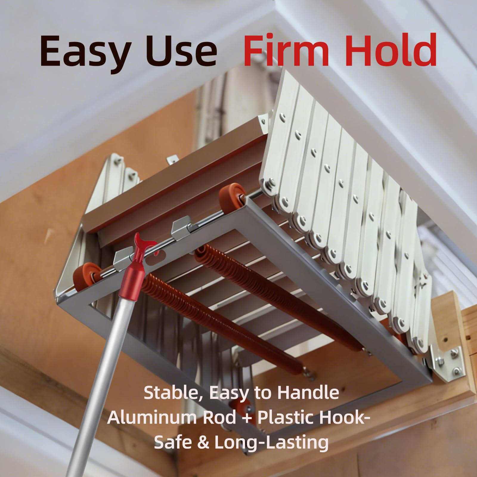 Gancho para desván para escaleras de suelo, bastón para escalera de ático, gancho telescópico para escaleras de suelo, barra con gancho para puerta de suelo, barra para escotilla de ático de aluminio