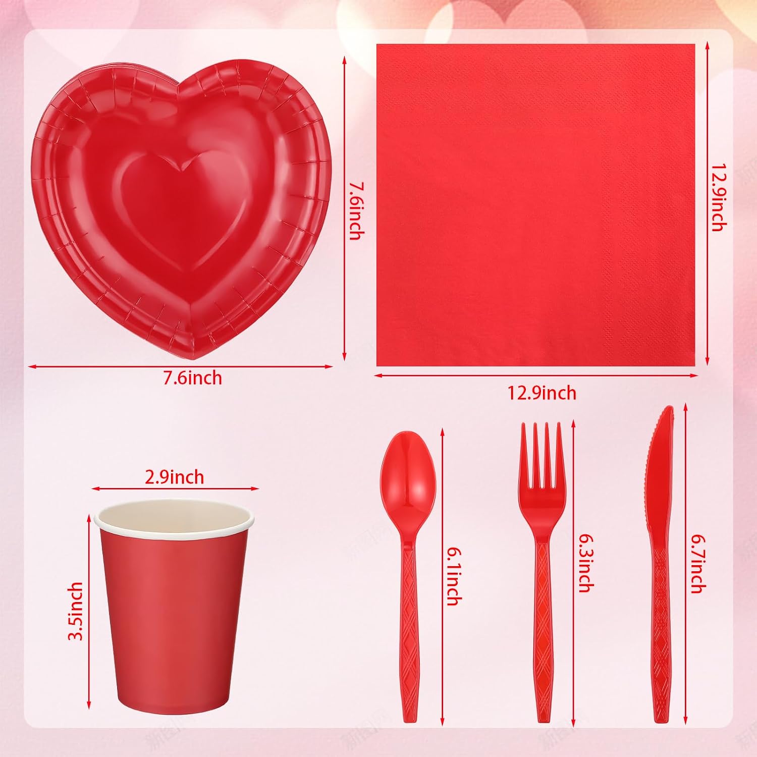 FoldTier 216 Pcs Valentines Red Heart Paper Plates and Napkins 36 Guests Valentines Day Disposable Tableware Party Supplies Includes Paper Plates Cups Napkins Plastic Knives Forks and Spoons Bulk