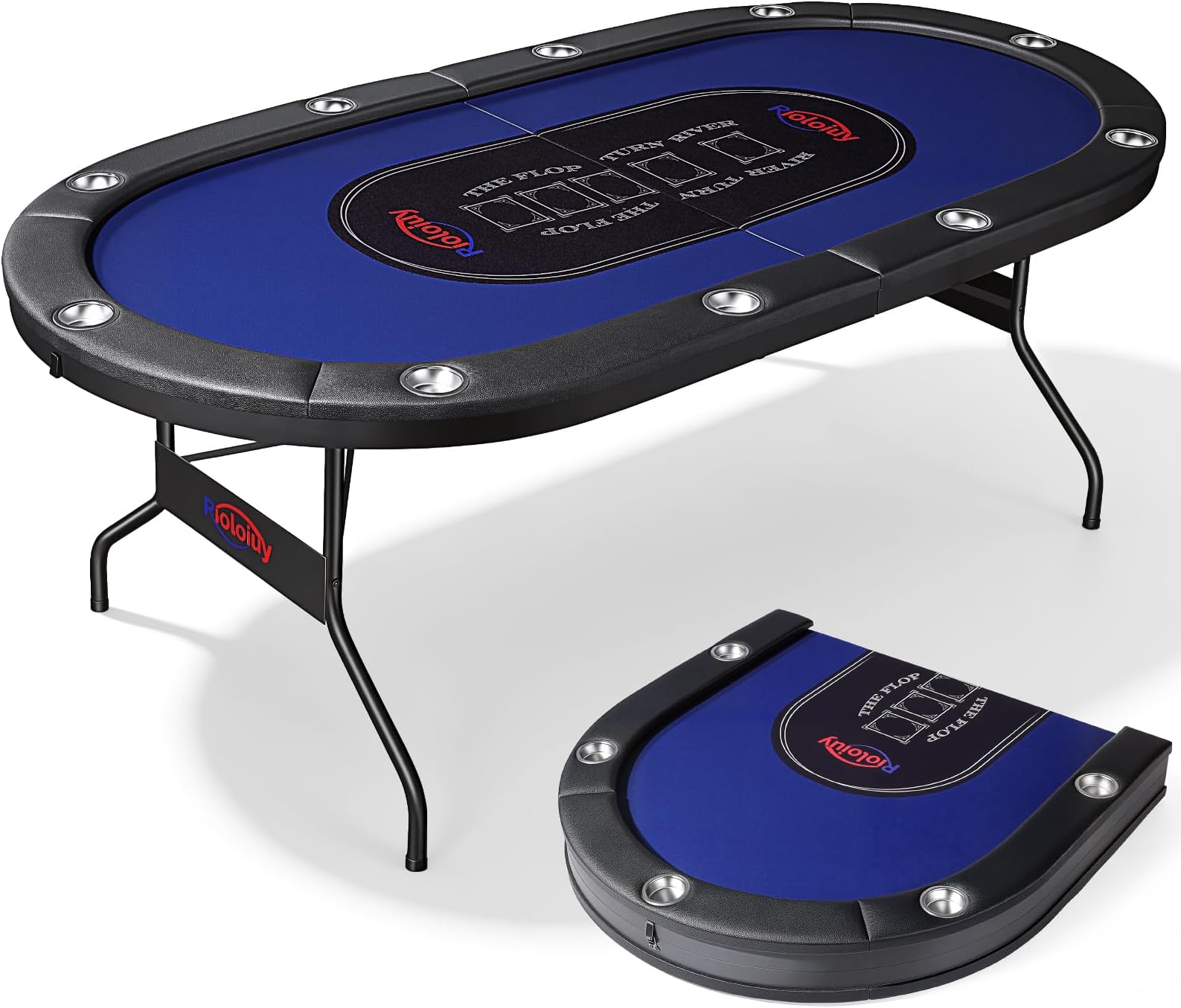 Rioloiuy 10 Player Poker Table Foldable,Texas Holdem Table, Portable Casino for Game Room Folding Poker Table Padded Rails and Cup Holders Table top (84 in)